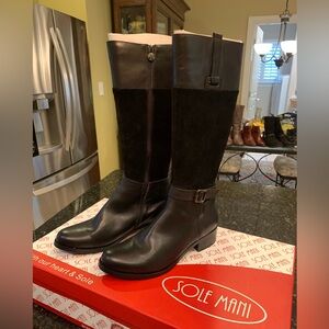 Black Leather and Suede Riding boot by SoliMani. Designed for 13” slimmer calves